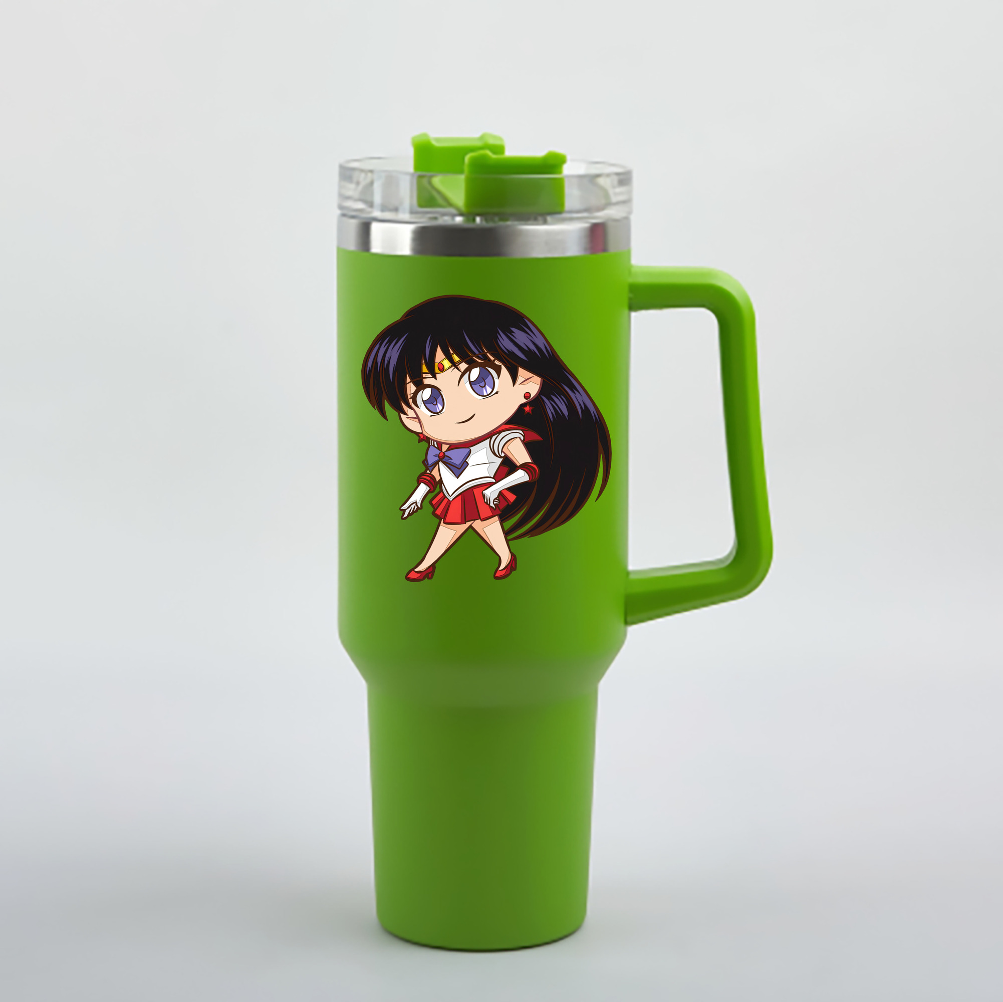（画像用） 美少女戦士セーラームーン 火野レイ ひの レイ Sailor Moon Hino Rei （セーラーマーズ,Sailor Mars） 1200mL車用タンブラー - クリスタルステッカー（プラスチックストロー付き）